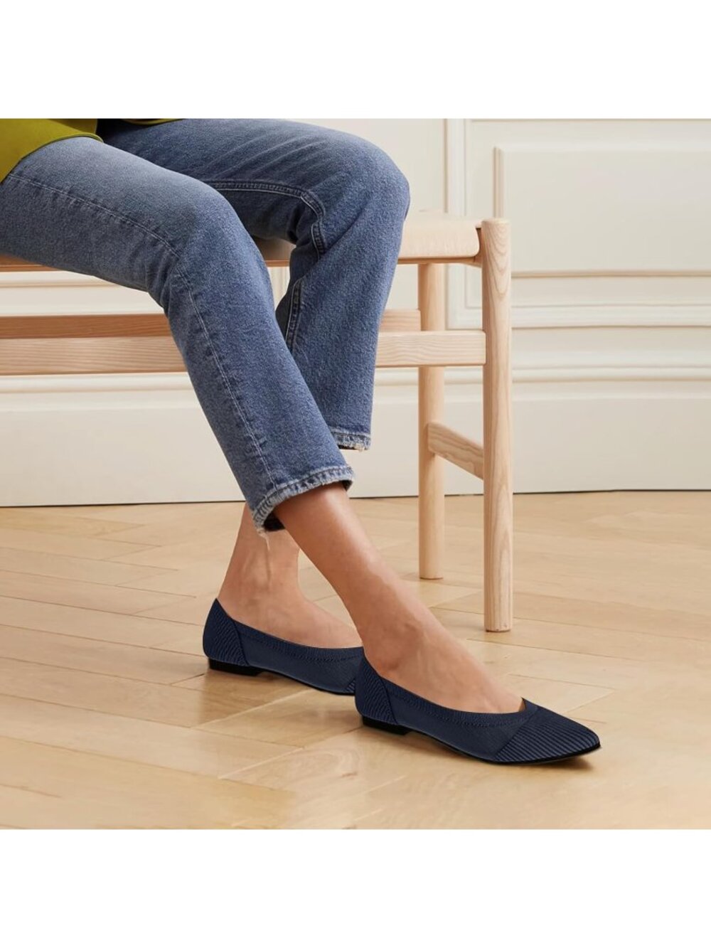 Women's Navy Blue Comfortable Dressy Mesh Pointed Toe Pull On Ballet Flat Shoes - Picture 2 of 6
